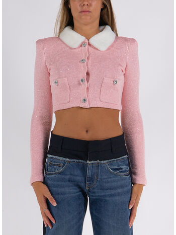 CARDIGAN PINK FAUX FUR COLLAR, PINK, small