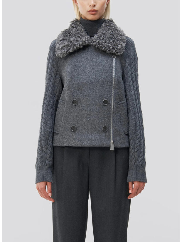 GIACCA GIOVANA CABLE KNIT SLEEVE JACKET, CHARCOAL, large