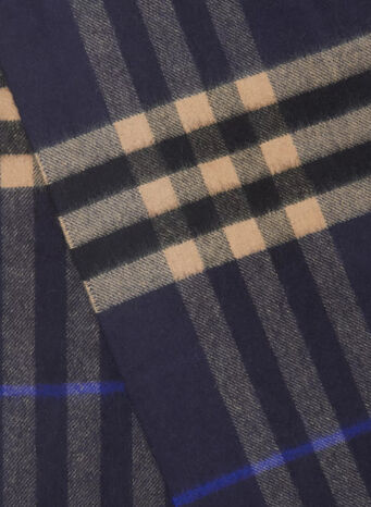 SCIARPA CLASSICA IN CASHMERE CON MOTIVO TARTAN, INDIGOMIDCAMEL, small