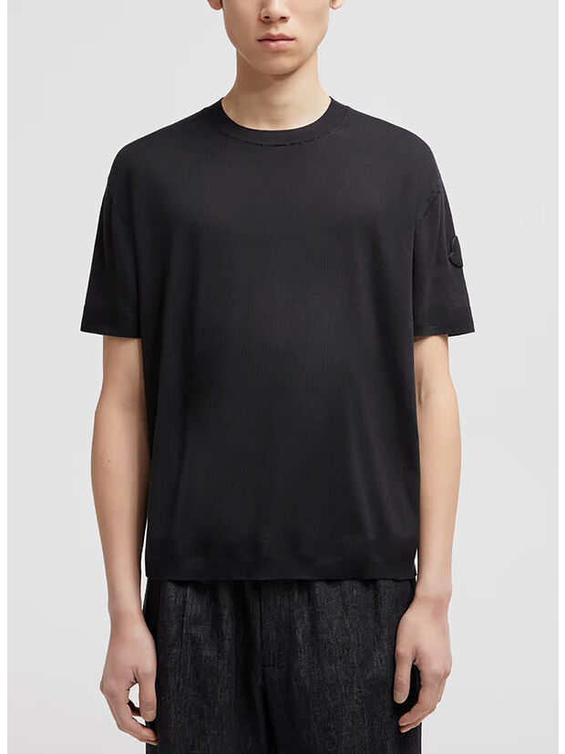 T-SHIRT A MANICHE CORTE IN MAGLIA, 999, large