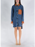 CAMICIA OVER DENIM SHIRT WITH LEATHER, 7378 BLUE DENIM+ COGNAC, thumb