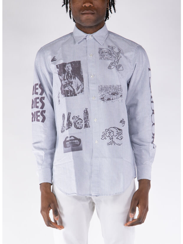 CAMICIA OXFORD GRAPHIC OVER PRINTED, BLUE BLUE, large