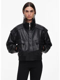 BOMBER FAUX IN PELLE, BLACK, thumb