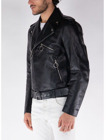 GIACCA BIKER LEATHER ACRILYC ARROW, 1032BLACKFUCHSIA, small
