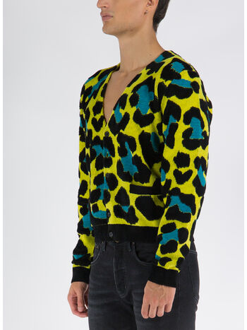 MAGLIONE CARDIGAN LEOPARD, 5Y200 ACID LIME/MULTICOLOR, small