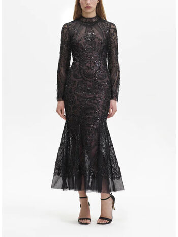 ABITO LUNGO CON RICAMO PAISLEY, BLACK, small