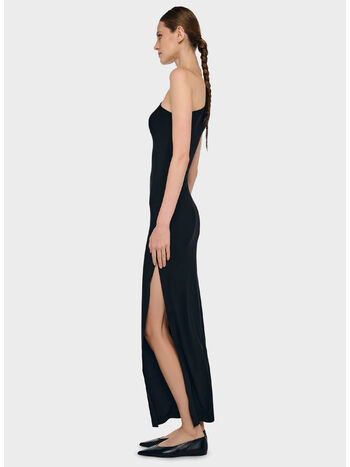 ABITO ONE SHOULDER LONG SIDE SLIT, BLACK BLACK, small