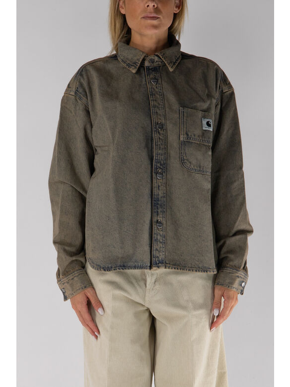 GIACCA CAMICIA GEORGIA, 3FUGD BLUE/LEATHER GARMENT DYED, medium