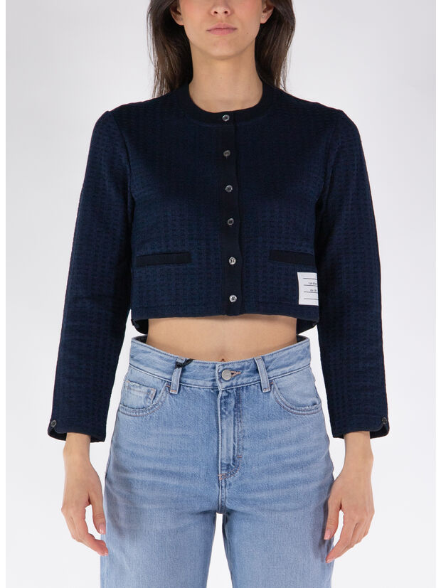 CARDIGAN CROPPED  CHECKERED JACQUARD, 415 NAVY, large