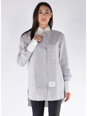CAMICIA A RIGHE CON COLLO A PUNTA INGRANDITO, 035 MED GREY, small