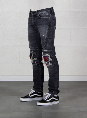 JEANS LIGHT WASH SKULL BIKER, BLACK/MULTI, small