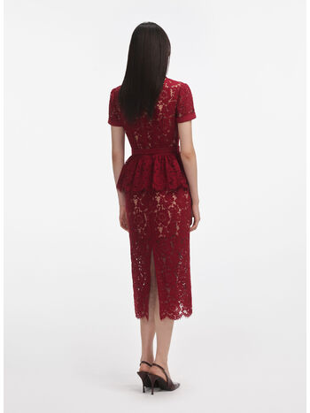 ABITO MIDI BURGUNDY LACE PEPLUM, BURGUNDY, small