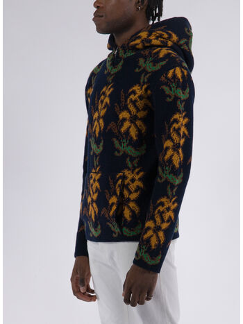 FELPA IN MAGLIA CON CAPPUCCIO FLOREALE JACQUARD, 0200, small