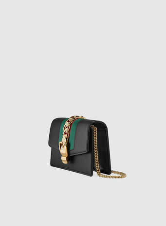 MINI BORSA SYLVIE IN PELLE CON CATENA, 1060NERO, small