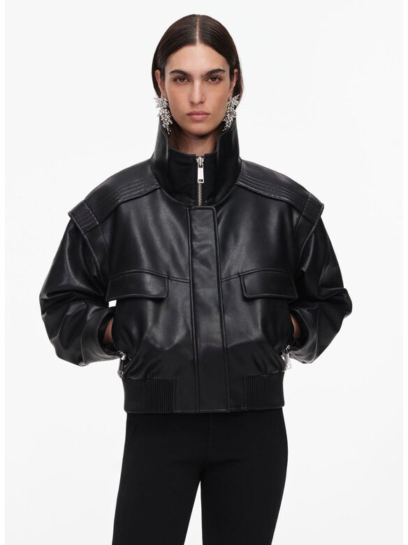 BOMBER FAUX IN PELLE, BLACK, medium