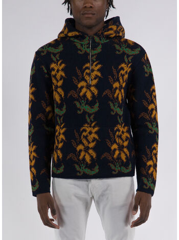 FELPA IN MAGLIA CON CAPPUCCIO FLOREALE JACQUARD, 0200, small