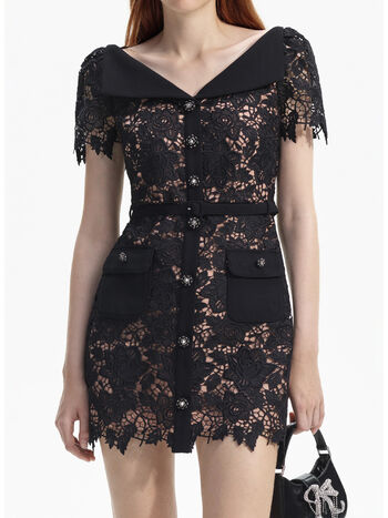 ABITO LACE OPEN NECK, BLACK, small