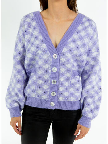 CARDIGAN IN MAGLIA VICHY, 1630 LILAC, small