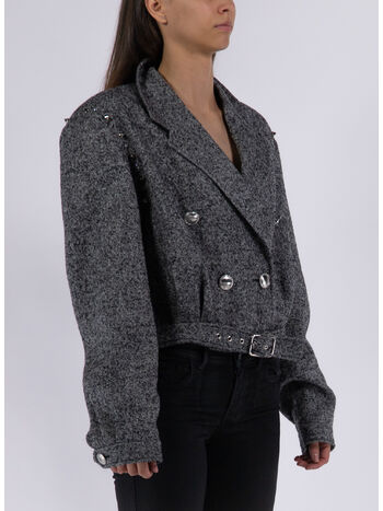 BOMBER CROPPED HERRINGBONE WOOL TWEED, 900 BLACK-WHITE, small