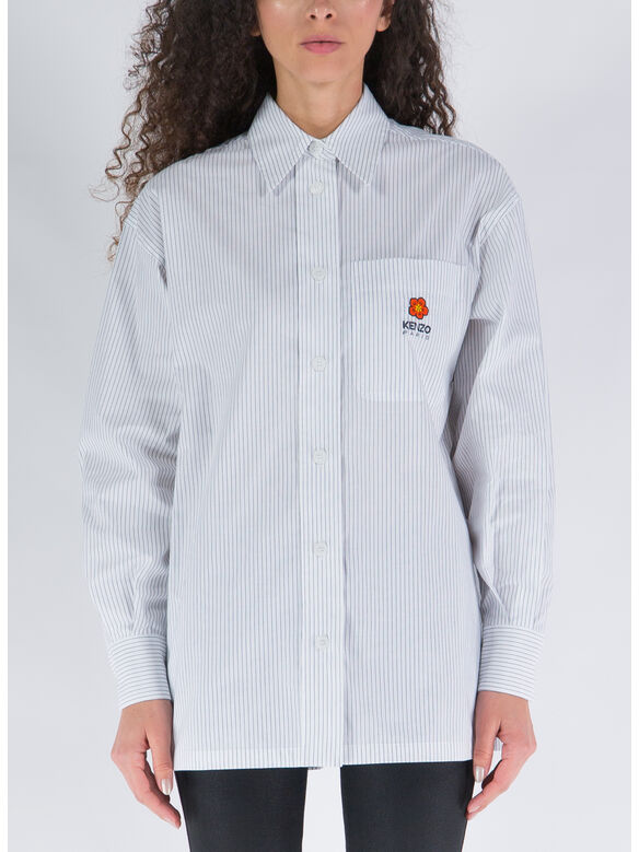 CAMICIA POPELINE RIGHE FLOWER CREST, 77 BLU, medium
