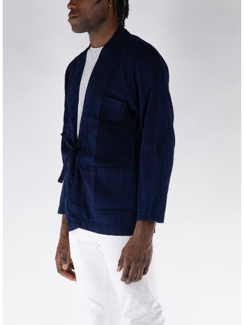 GIACCA DENIM TIE FRONT HERRINGBONE, INDIGO, small