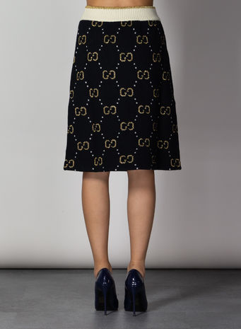 GONNA IN LANA GG LAVORATA A MAGLIA, 1182BLACKIVORYGOLD, small