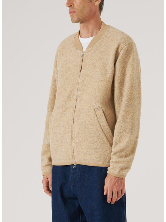 GIUBBOTTO RUST WOOL FLEECE ZIP BOMBER, FAWN, medium