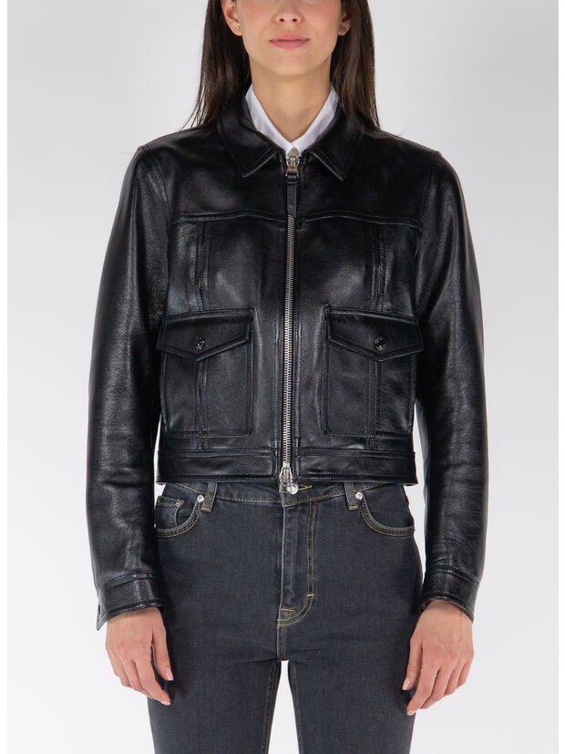 GIACCA SHINY GRAINY CALD LEATHER BLOUSON, LB999 BLACK, large