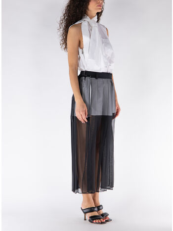 ABITO SMANICATO CON GONNA A PIEGHE, 152 OFF WHITE/BLACK, small