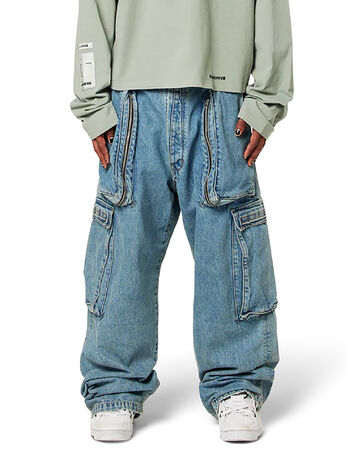 PANTALONE WIDE LEG CARGO B45 VINTAGE, D01-B22 INDIGO  DENIM VINTAGE, small