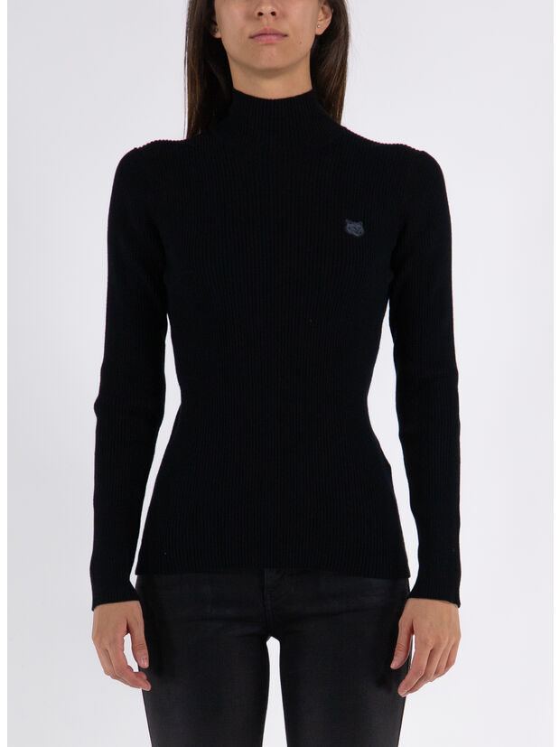 MAGLIONE TONAL FOX HEAD PATCH FINE RIBBED, P199 BLACK, large