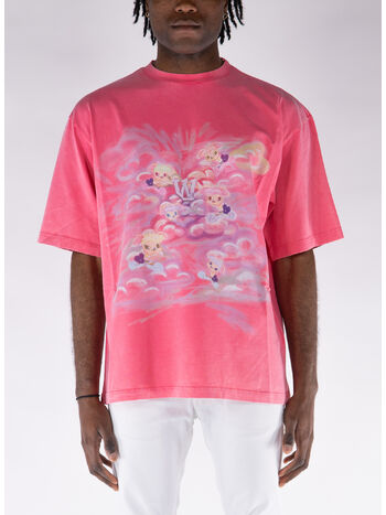T-SHIRT A MANICHE CORTE CON STAMPA, PINK, small