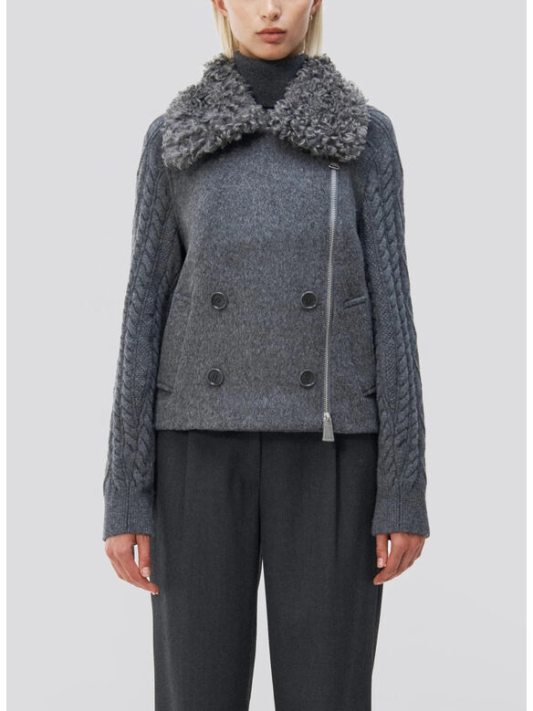 GIACCA GIOVANA CABLE KNIT SLEEVE JACKET, CHARCOAL, medium
