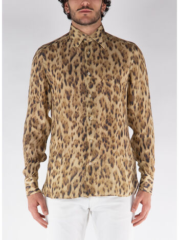 CAMICIA IN SETA CON STAMPA ALL-OVER, ZKBBR CHEETAH BROWN, small