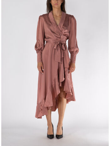ABITO MIDI AVVOLGENTE IN SETA, BLUSH, small