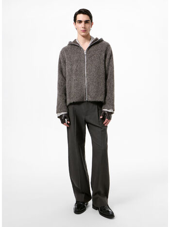 HOODIE FULL ZIP, MOLE GREY HAIRY WOOL, small