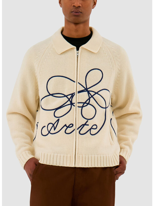 CARDIGAN FLOWER LOGO CON ZIP, CREAM, large
