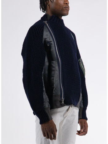 GIACCA NYLON TWILL MIX BLOUSON, 331 C/GRAY&times;NAVY, small