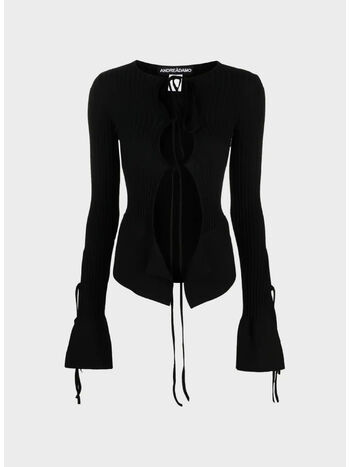 CARDIGAN RIBBED KNIT CARDIGAN WITH CUT-OUT, 0473 004 BLACK, small
