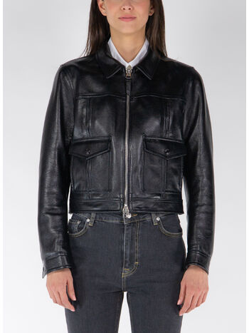 GIACCA SHINY GRAINY CALD LEATHER BLOUSON, LB999 BLACK, small