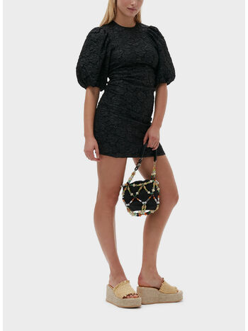 ABITO STRECH JACQUARD PUFF SLEEVES, 099 BLACK, small