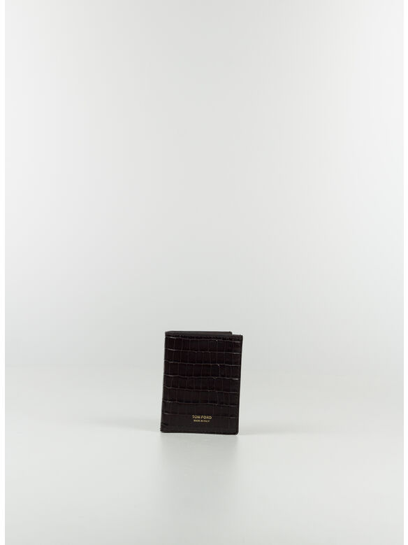 PORTAFOGLIO GLOSSY PRINTED CROC T LINE CARD, U7109 LIGHT CHOCOLATE, medium