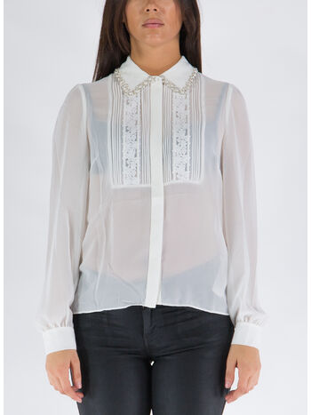 CAMICIA WHITE CHIFFON DIAMANTE DETAIL, WHITE, small