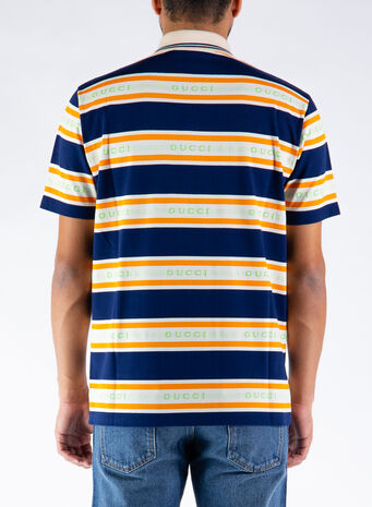 POLO IN COTONE  A RIGHE GUCCI JACQUARD, 4273INKIVORYORANGE, small