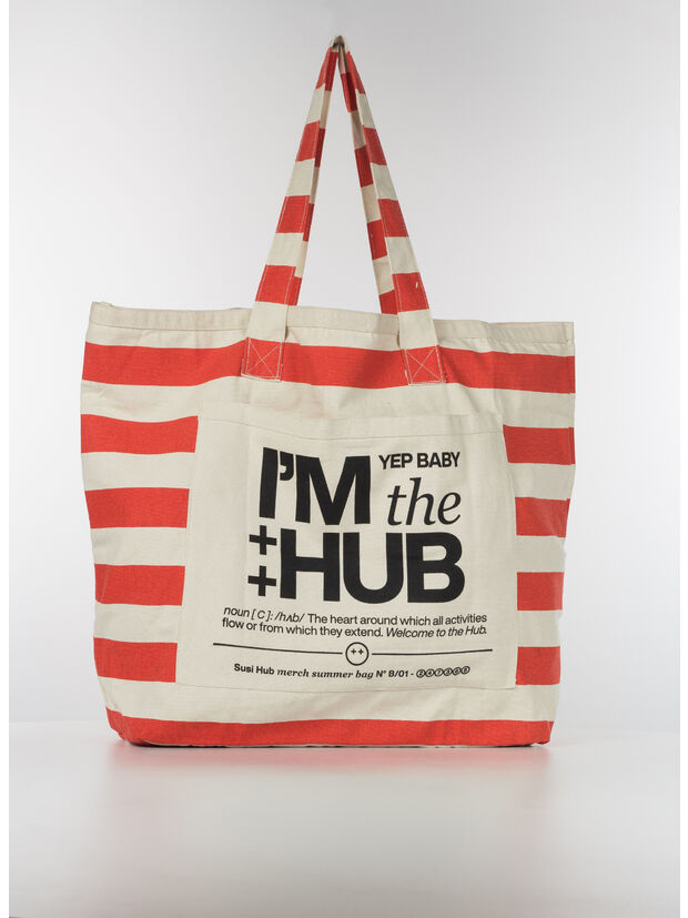 TOTE BAG CANVAS STRIPES, ROSSO, large