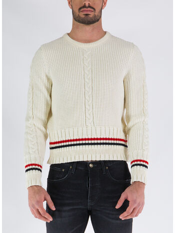 CARDIGAN  CABLE STITCH CLASSIC CREW NECK, 100 WHITE, small