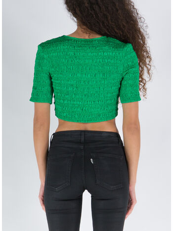 BLOUSE CRINKLED SATIN CROPPED SMOCK, 767 BRIGHT GREEN, small