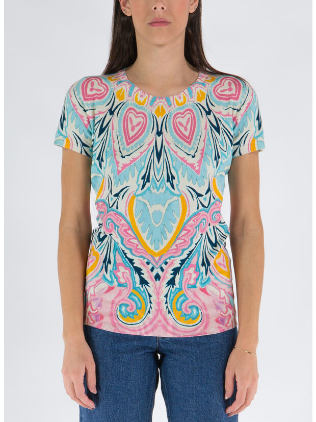T-SHIRT A MANICHE CORTE CON STAMPA ALL-OVER, 260 MULTICOLOR, large