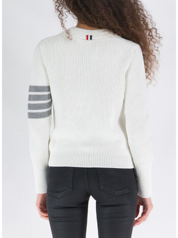MAGLIONE PULLOVER HALF CARDIGAN STITCH CREW NECK, 100 WHITE, small