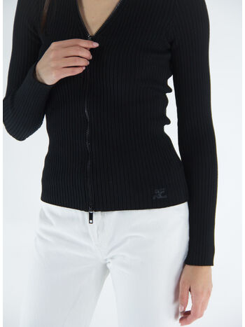 CARDIGAN RIB KNIT EXTRA ZIP, BLACK, small